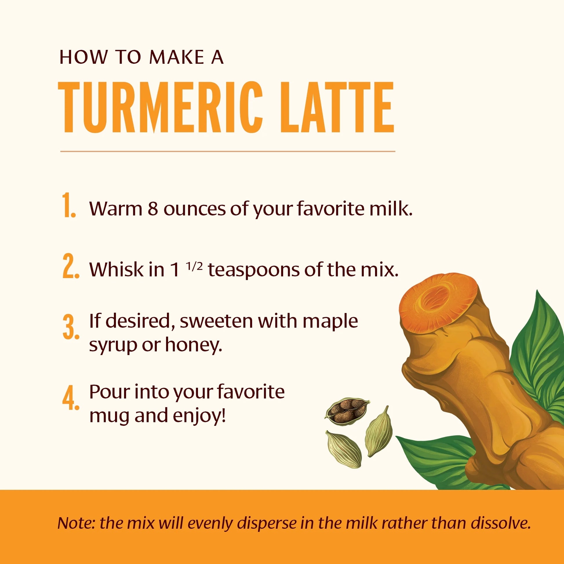 Turmeric Milk – Organic Turmeric Latte Mix with Ashwagandha & Cardamom – Instant Caffeine Free Golden Milk Sweetened with Maple Sugar – 4.3 Oz –Non GMO Sustainably Sourced Vegan