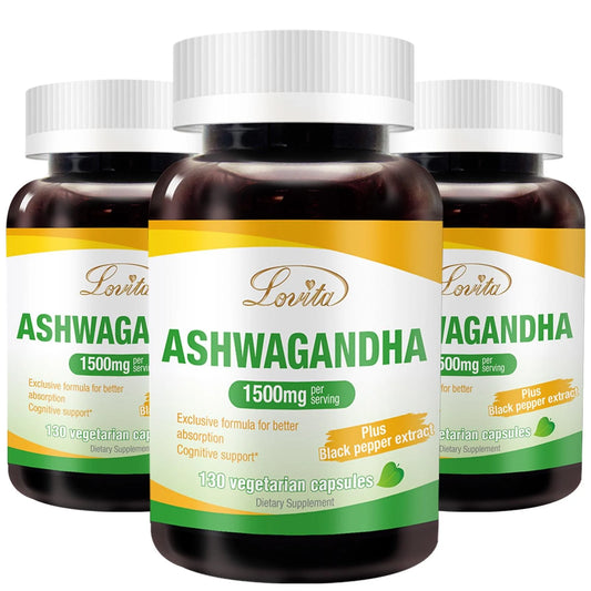 KSM-66 Ashwagandha | Highly Concentrated 22,500Mg Equivalent | 5% Withanolide | 95% Black Pepper Piperine | Stress Relief & Energy Support | Vegan, Gluten Free | 130 Capsules (Pack of 3)